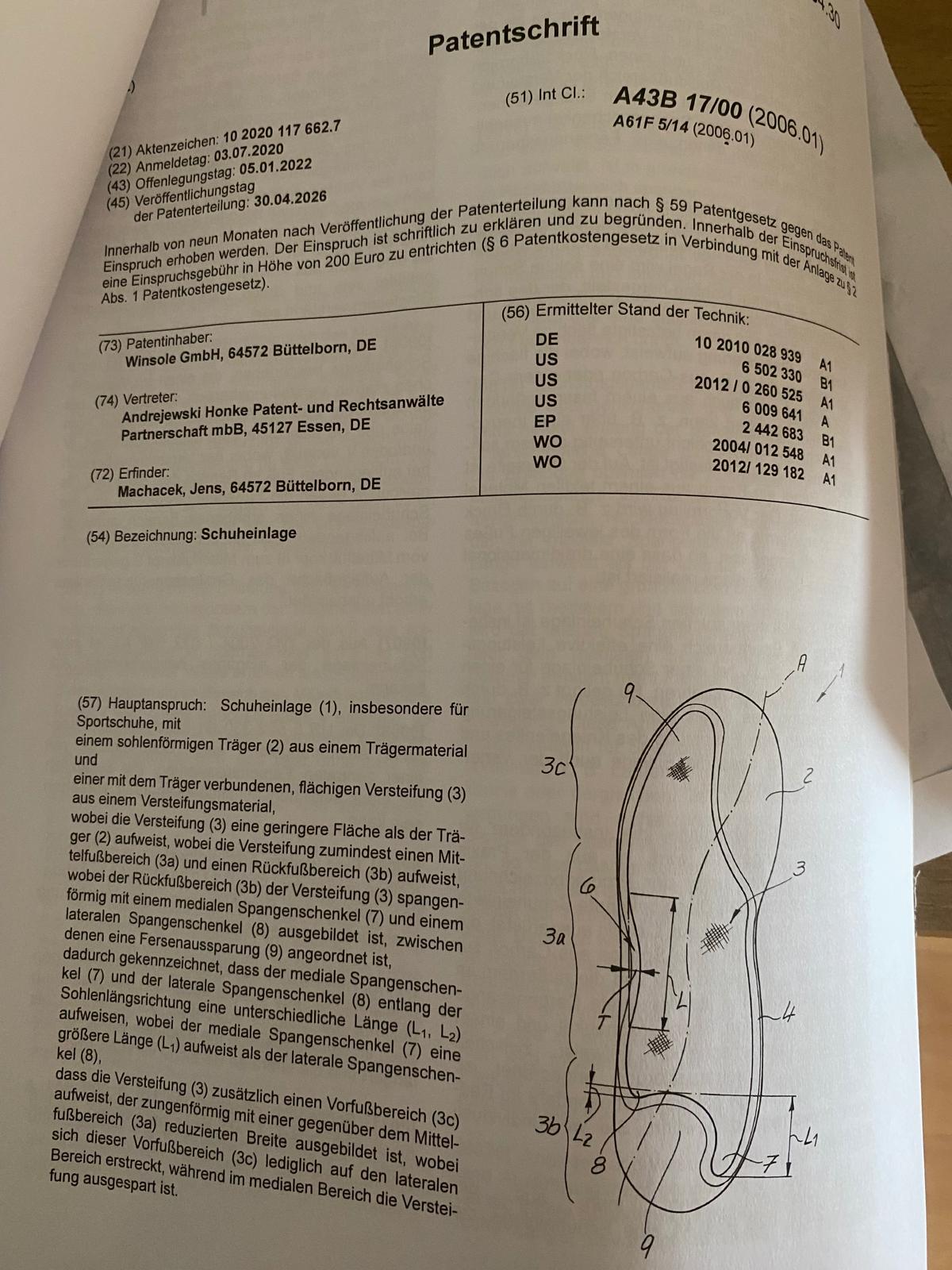 Erste Seite der Patentschrift DE 10 2020 117 662 mit Hauptanspruch und Figur 1