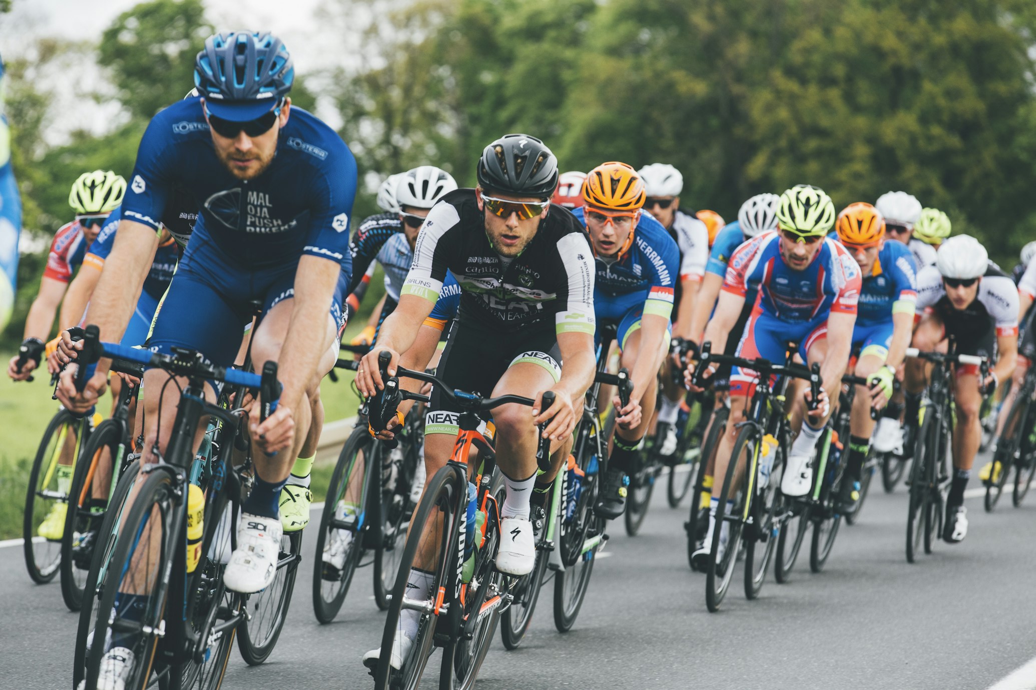 Professional cyclists in action